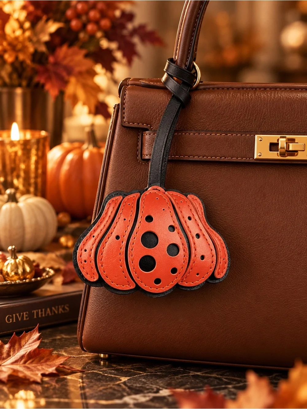Pumpkin Bag Charm – Premium Vegan Leather